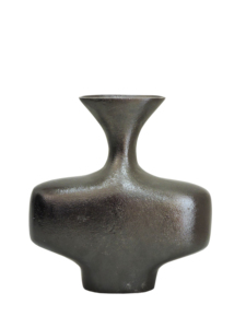 Ensemble de 2 vases à fleurs en métal noir mat - Urnes sculpturales abstraites, décoration de table minimaliste moderne pour la maison et le bureau - Product Image 1