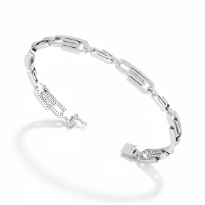 Bracelet en or 14 carats et diamants naturels pour femme, maillons en forme de trombone |   Bijoux fins réglables, style hip-hop |   1,20 carats - Product Image 1