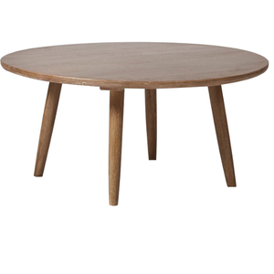 Mesa de centro redonda de madera de estilo moderno de mediados de siglo con patas cónicas acampanadas, acabado liso en marrón oscuro - Product Image 1
