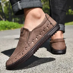 Chaussures d'été pour hommes en cuir respirant ajouré 2025, faites à la main, de marque, mocassins de conduite, baskets plates décontractées, chaussures habillées pour hommes 38-48 - Product Image 3