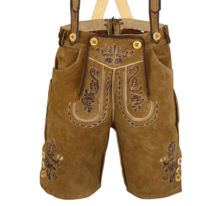 Pantalones Cortos Bávaros de Cuero de Gamuza con Bordado para Hombre, Cintura Media, Estilo Trachten, para Oktoberfest - Product Image 1
