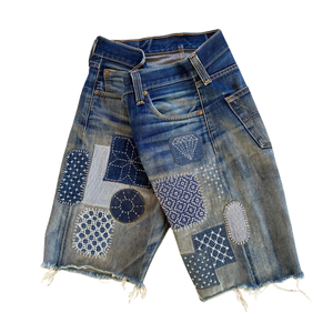 Shorts en jean pour hommes, style streetwear, amples, patchwork, brodés, en toile, vente en gros, été - Product Image 4