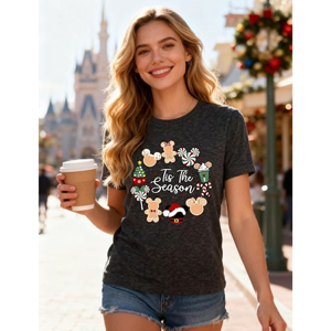 Camiseta de Manga Corta para Mujer con Estampado Gráfico Festivo Personalizado al por Mayor, Camiseta Casual Premium Color Carbón Melange - Product Image 3