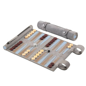 Portable Backgammon Set with Roll-Up Case Durable leather or PU Board Classic Design for 2 Players Includes <b>Dice</b> and Checkers - Product Image 1