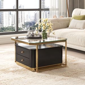 Modern 2-Piece <b>Nesting</b> Coffee <b>Table</b> Set with Drawers 27.6" Electroplated Gold Legs - Product Image 4