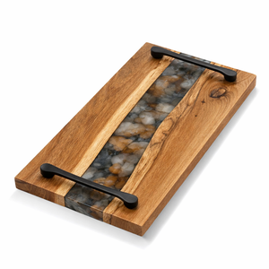 Bandeja de Madera Premium con Incrustaciones de Resina Marrón y Asas Metálicas, Bandeja de Servir de Madera de Acacia, Nueva Llegada, Gran Venta - Product Image 2