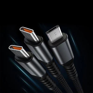 1.2Mナイロンジャケット編み込みUSB CマイクロLED照明ディスプレイ急速充電ケーブル3in1 100W充電器（OnePlus、Oneplus、コンピューター用） - Product Image 4