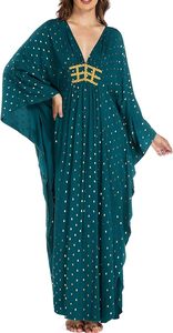 Vestido Abaya con Estampado de Lunares Color Verde Azulado, Manga Larga, Corte Holgado, Largo hasta el Suelo, Estilo Modesto, Ropa Diaria para Mujer, Talla Grande, Poliéster - Product Image 4