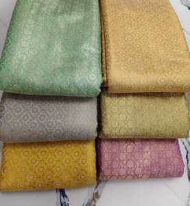 Tela de Seda Brocada en Tonos Pastel con Diseño Floral Dorado, Tejido Jacquard, Muy Ligera, 100GSM, para Saris, Vestidos y Ropa Étnica - Product Image 5
