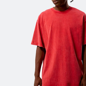 Nouveau design 2026 T-shirt col roulé à manches courtes en coton 100% coupe classique, délavé à l'acide rouge, imprimé dessin animé hip-hop tricoté sur le devant - Product Image 4