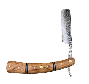 Aesthetic Handmade Damascus Steel Straight Razor with <b>Black</b> and Brown Pakka Wood Handle Personalized Blade Exotic Classic Barber - Product Image 3