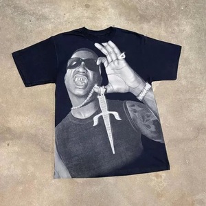 T-shirt graphique vintage surdimensionné pour homme en coton épais délavé, style streetwear, épaules tombantes, hip-hop - Product Image 5