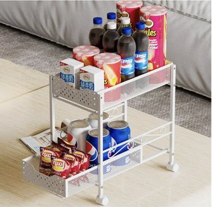 Étagère de rangement de cuisine en métal à 2 niveaux avec roulettes, design industriel, organisateur gain de place pour épices et condiments (OEM/ODM) - Product Image 5