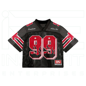 เสื้อยืดตาข่ายสไตล์ยุค 90 ทรงหลวม คอวี เสื้อยืดฤดูร้อน เสื้อกีฬาแบบสั่งทำ เสื้อฟุตบอลวินเทจ เสื้อยืดผู้ชาย Y2K ทรงโอเวอร์ไซส์ ลายกราฟิก - Product Image 1