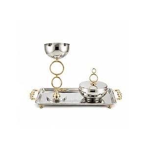 Stainless Steel Incense <b>Burner</b> Set with Gold Accent Tray and Candle Holder <b>for</b> Aromatherapy Use - Product Image 6