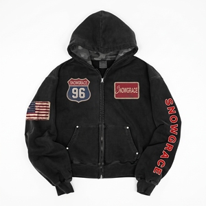 Sweat-shirt noir Snowgrace à fermeture éclair, avec patch brodé, coupe ample, unisexe, décontracté, 100% coton, veste pour l'automne - Product Image 1