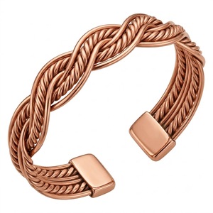 Bracelet en cuivre pur tressé torsadé pour homme, fait main, unisexe, thérapie magnétique, soulagement de l'arthrite et de la douleur - Product Image 1