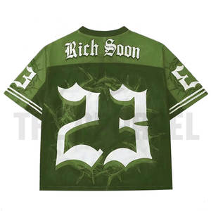 T-shirt en maille surdimensionné de style streetwear gothique Y2K pour homme, style maillot de football avec design imprimé et col en V - Product Image 5