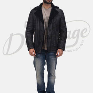 Manteau en cuir noir pour homme de qualité supérieure, doublé de fausse fourrure, chaud, coupe ajustée, élégant, pour l'hiver - Product Image 1