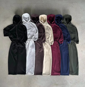 Custom Quality Two Pieces Sets Vintage Blank Hoodie and Sweatpants Sweat Track Suit Gym Zip up Baggy Oversize <b>Plain</b> <b>Tracksuit</b> - Product Image 1