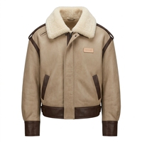 Veste en cuir véritable pour homme, beige, brun chocolat contrastant, col en fourrure crème, style aviateur B3, veste de pilote, manteau d'extérieur