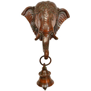 Masque mural Lord Ganesha de 10 pouces fait à la main Article en laiton avec cloche pour cadeaux Fabriqué en Inde - Product Image 1