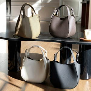 New Genuine Leather Women's Handbags <b>Bucket</b> Bags Simple Fashion Grain Cowhide <b>Small</b> Ladies Bags. - Product Image 2