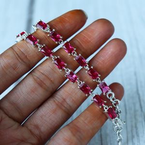 Handmade Pink Tourmaline <b>Charm</b> Bracelet 925 Sterling Silver Toggle Vintage IGI Certified Luxury Elegant Women's Gift Jewelry - Product Image 2