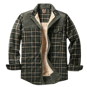 Men's Vintage Flannel Plaid Jacket Loose Fit Sherpa Lined Winter <b>Coat</b> with Snap Button Warm Pockets Streetwear Outerwear - Product Image 2