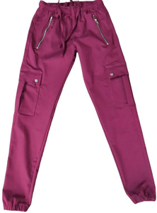 Ensemble de blouses médicales bleu marine pour femmes, haut à col en V avec poche zippée et pantalon cargo, uniformes d'hôpital, tissu tricoté en coton et polyester - Product Image 4