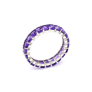 Bague d'éternité complète en améthyste violette 5,23 CT, or blanc 14 carats, empilable, bijoux fins pour femme, cadeau d'anniversaire pour elle - Product Image 2