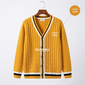 Suéter Cárdigan de Punto con Logotipo Personalizado de Invierno de la Hermandad Cosh International, Cuello en V, Ribete en Contraste, Manga Larga para Mujer - Product Image 5