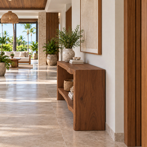 Mesa Consola Rústica Arvena de Primera Calidad con Borde Natural, Estante con Superficie de Madera, Diseño Moderno, Muebles para Sala de Estar, Uso en Vestíbulos de Hotel, Venta al Por Mayor B2B - Product Image 5