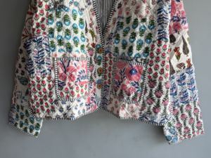 Floral Embroidered <b>Quilted</b> <b>Jacket</b> Women's Cotton V-Neck Long Sleeve Spring Coat Handmade Patchwork <b>Pattern</b> gift for her - Product Image 5