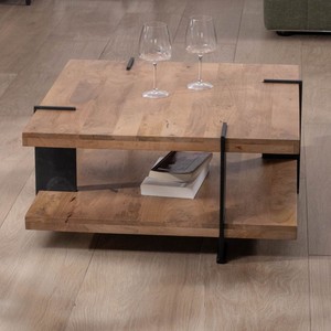 Vandana <b>Silver</b> Essence designer <b>coffee</b> <b>table</b> with double square wooden top and metal legs - Product Image 3