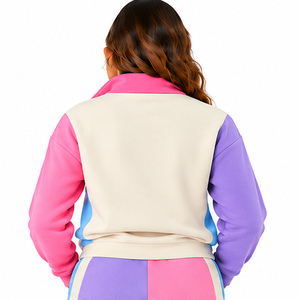 <b>Womens</b> Funnel Neck Sweat Top and Joggers Set Colorblock Two Piece Lounge Outfit Pink <b>Purple</b> Cream Blue Casual <b>Tracksuit</b> Clothing - Product Image 2