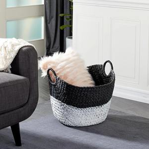 Panier en jacinthe d'eau blanc et noir avec poignée en forme d'anneau, panier de rangement fait main, vente en gros, écologique, fabriqué au Vietnam - Product Image 6