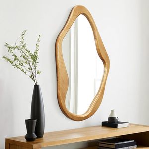 Modern Irregular/Organic Shape Solid Wood <b>Mirror</b> Glass Framed 4mm Thick Decorative Wall <b>Mirror</b> for <b>Bathroom</b> Bedroom Living Room - Product Image 3