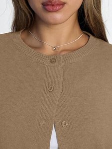 Cárdigan de punto color caqui para mujer, manga larga, sin cuello, con botones, estilo casual. - Product Image 5