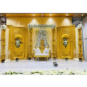เวทีแต่งงานแบบเสาคู่สีทองสำหรับงานแต่งงานแบบเอเชีย เวทีแต่งงานเสาคู่สุดงดงาม ตกแต่งเวทีงานแต่งงานแบบมหาราชา สหรัฐอเมริกา - Product Image 1
