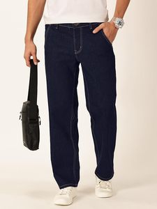 Jean ample vintage délavé foncé pour homme, taille mi-haute, coupe décontractée, 100 % coton, écologique - Product Image 5