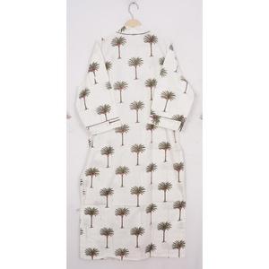 เสื้อคลุมกิโมโนผ้าฝ้ายลายดอกไม้สไตล์โบฮีเมียนเสื้อคลุมอาบน้ำพิมพ์ลายบล็อกยาวน้ำหนักเบาเสื้อคลุมเลานจ์ผูกเอวชุดคลุมสำหรับใส่ในรีสอร์ท - Product Image 5