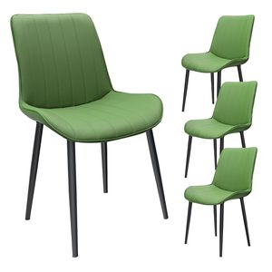 Set di Sedie da Pranzo in Pelle PU Verde Oliva con Motivo a Onde, Senza Braccioli e Gambe in Metallo per Cucina e Ristorante - Product Image 1
