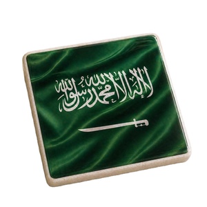 Luxury <b>Marble</b> <b>Coaster</b> With Saudi Arabia Flag Print Waterproof Square Stone <b>Coaster</b> Tea Coffee Cup Holder Decorative Tableware - Product Image 1