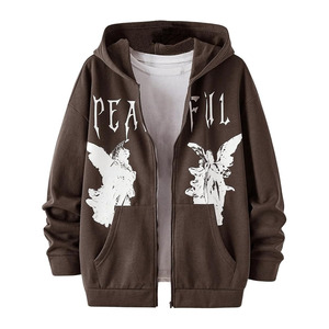 Men's Graphic Zip Up Hoodies Streetwear <b>Jacket</b> Letter Print Long Sleeve Sweatshirt with Pocket - Product Image 1