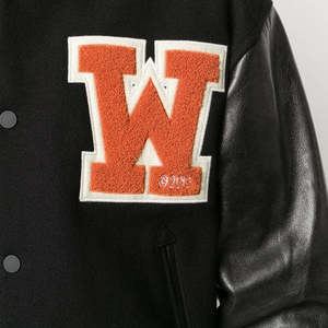 Blouson Bomber en Laine pour Homme Style Urbain Haut de Gamme avec Broderie Personnalisée en Chenille Polaire, Manches en PU, Col Montant et Logo Avant - Hiver - Product Image 3