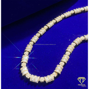 Collier Hip Hop de Luxe en Argent Sterling 925 avec Diamants Moissanite et Maillons Baguette, Plaqué Or, pour Vente en Gros de Bijoux - Product Image 4