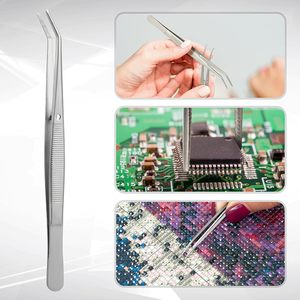 10 pinces à épiler en acier inoxydable, courbées, à pointe dentelée, multifonctionnelles, pour travaux manuels et machines à coudre, en vrac (argent), certifiées CE - Product Image 6