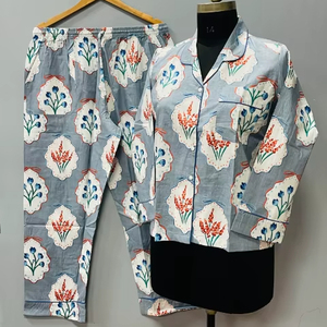 Hand Block Print, Floral Cotton Pajama Set, Summer Nightwear, Bohemian Sleepwear, Women Loungewear with <b>pants</b>, - Product Image 1