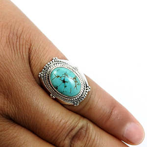Brilliant Oval Cut Natural <b>Turquoise</b> Gemstone <b>Ring</b> In 925 Sterling Silver Fine Quality Bohemian Jewelry At Bulk Wholesale Price - Product Image 3